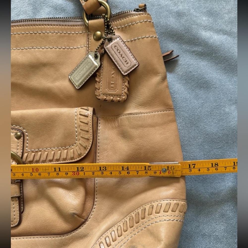 Coach Poppy Whipstitch Natural Leather Brass Glam Tote Purse Large Shoulder Bag - Picture 11 of 16